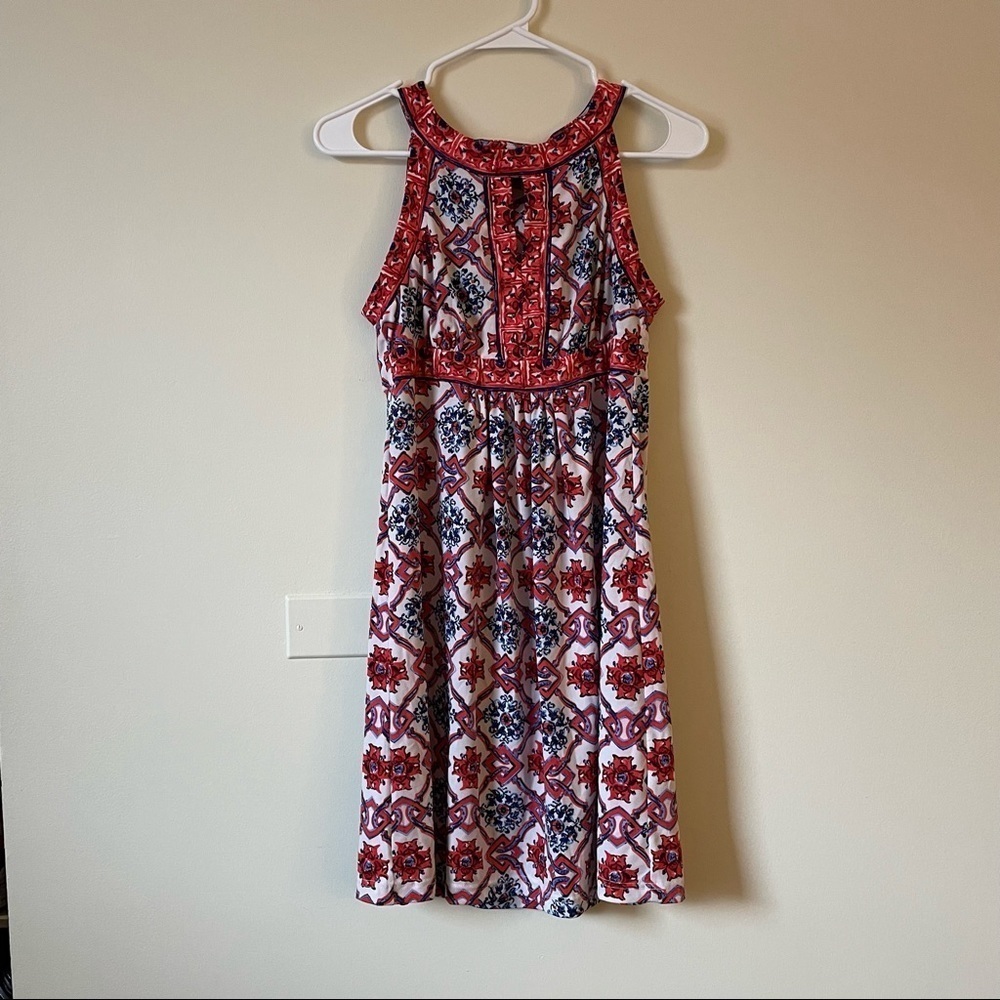 Grifflin Paris red floral geometric keyhole midi dress strap neckline summer
